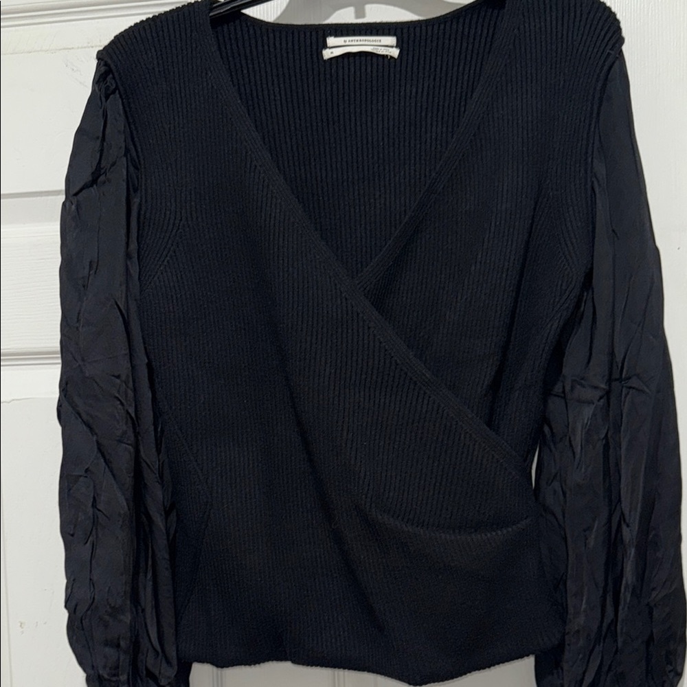 Anthropologie Elegant Black V-Neck Blouse